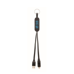 Sleutelhanger en telefoonhouder met oplaadkabels van 26 cm kleur zwart weergave met bedrukking