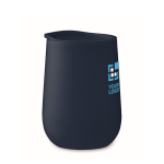 Dubbelwandige take-away mok met schuifsluiting op het deksel kleur marineblauw weergave met bedrukking