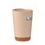 Dubbelwandige meeneembeker met kurkdetail aan de basis 300ml kleur beige weergave met bedrukking