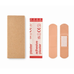 Set van 15 plakstrips in een doosje met logo van gerecycled papier kleur beige