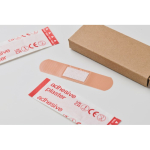 Set van 15 plakstrips in een doosje met logo van gerecycled papier kleur beige foto bekijken zesde weergave
