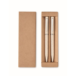 Set van 2 balpennen van tarwestro, blauwe inkt en grafiet kleur beige