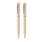 Set van 2 balpennen van tarwestro, blauwe inkt en grafiet kleur beige zevende weergave
