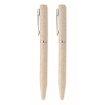 Set van 2 balpennen van tarwestro, blauwe inkt en grafiet kleur beige negende weergave