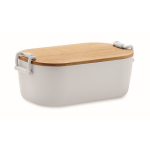 Lunchbox met bamboedeksel en 2 zijsluitingen 700ml kleur wit
