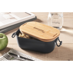 Lunchbox met bamboedeksel en 2 zijsluitingen 700ml kleur marineblauw sfeervolle hoofdweergave