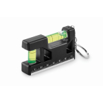 Sleutelhanger met waterpas, liniaal van 7 cm en magnetische basis kleur zwart