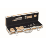 Doos met houten look. Bevat 3-delige barbequeset kleur hout