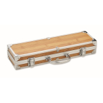Doos met houten look. Bevat 3-delige barbequeset kleur hout tweede weergave