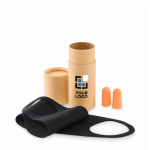 Cilindrische reisetui met slaapmasker en oordopjes kleur beige weergave met bedrukking