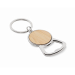 Metalen flesopener-sleutelhanger met bamboe cirkeldetail kleur hout tweede weergave