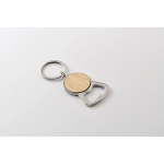 Metalen flesopener-sleutelhanger met bamboe cirkeldetail kleur hout foto bekijken vierde weergave