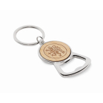 Metalen flesopener-sleutelhanger met bamboe cirkeldetail kleur hout hoofdweergave