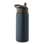 Gerecyclede roestvrijstalen fles met tuit en draaggreep 500 ml kleur marineblauw