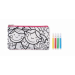 Pennen etui met figuren om in te kleuren met stiften kleur roze