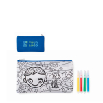 Pennen etui met figuren om in te kleuren met stiften kleur koningsblauw weergave met bedrukking
