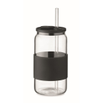 Borosilicaat glas met bijpassend rietje en siliconen band 550ml kleur zwart