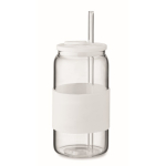 Borosilicaat glas met bijpassend rietje en siliconen band 550ml kleur wit