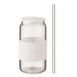 Borosilicaat glas met bijpassend rietje en siliconen band 550ml kleur wit derde weergave