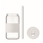 Borosilicaat glas met bijpassend rietje en siliconen band 550ml kleur wit vierde weergave