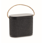 Zwarte draadloze luidspreker met jute draaggreep 15W kleur zwart
