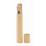 Cilindrisch papieren etui met complete schrijvenset kleur beige