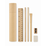 Cilindrisch papieren etui met complete schrijvenset kleur beige derde weergave