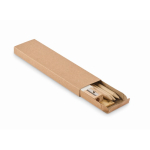 Papieren doos met potloden, gum, puntenslijper en liniaal kleur beige