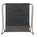 Polyester RPET-trekkoordrugzak met leren detail aan de basis kleur marineblauw tweede weergave