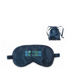 Zacht slaapmasker van polyester met bijpassend afsluitbaar zakje kleur blauw weergave met bedrukking