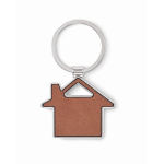 Metalen huissleutelhanger met kunstleren inleg kleur bruin