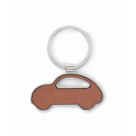 Metalen autosleutelhanger met kunstleren inleg kleur bruin