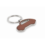 Metalen autosleutelhanger met kunstleren inleg kleur bruin tweede weergave