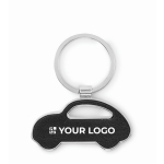Metalen autosleutelhanger met kunstleren inleg kleur zwart weergave met bedrukking