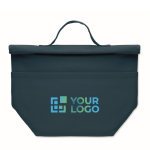 Persoonlijke koeltas met roll-top sluiting en draaggreep kleur blauw weergave met bedrukking