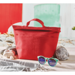Persoonlijke koeltas met roll-top sluiting en draaggreep kleur rood sfeervolle weergave