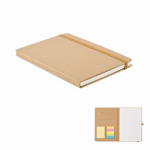 Notitieboek met logo, plaknotities en kaarthouder binnenin A5 kleur beige tweede weergave
