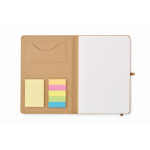 Notitieboek met logo, plaknotities en kaarthouder binnenin A5 kleur beige vijfde weergave