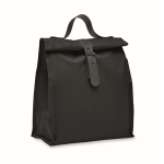 Roll-top koeltas van polyester met handvat en lederen sluiting kleur zwart