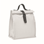 Roll-top koeltas van polyester met handvat en lederen sluiting kleur wit