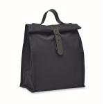 Roll-top koeltas van polyester met handvat en lederen sluiting kleur marineblauw