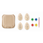 Set van 4 houten paaseieren om te schilderen met aquarellen kleur hout derde weergave