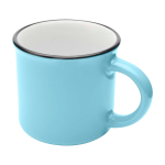 Vintage keramische mok met zwarte rand 240ml kleur pastel blauw tweede weergave voorkant