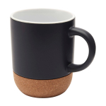 Keramische mok met matte afwerking en kurkbodem 300ml kleur zwart tweede weergave voorkant