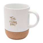 Keramische mok met matte afwerking en kurkbodem 300ml kleur wit weergave tampondruk