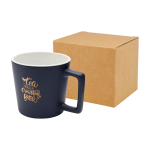Keramische mok met matte afwerking en vierkante handgreep 370ml kleur marineblauw weergave tampondruk