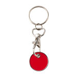 Metalen sleutelhanger met winkelwagenmuntje in diverse kleuren kleur rood tweede weergave voorkant