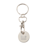 Metalen sleutelhanger met winkelwagenmuntje in diverse kleuren kleur wit weergave bedrukking logo 2