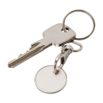 Metalen sleutelhanger met winkelwagenmuntje in diverse kleuren kleur wit tweede weergave