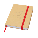 Notitieboek met harde kaft van gerecycled papier met lint A6 pagina’s kleur rood weergave detail met logo
